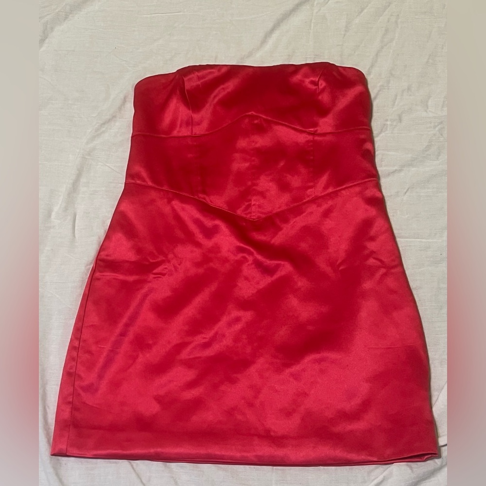 Forever 21 Vibrant Pink Strapless Dress with corset tie back